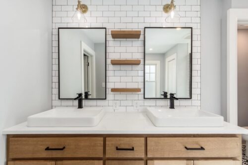 Bathroom Remodel with Dual Farmhouse Style Sinks