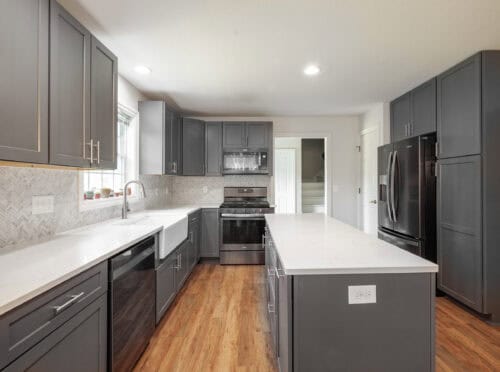 new albany kitchen remodel with dreamy white quartz and apron sink from neighboring westerville