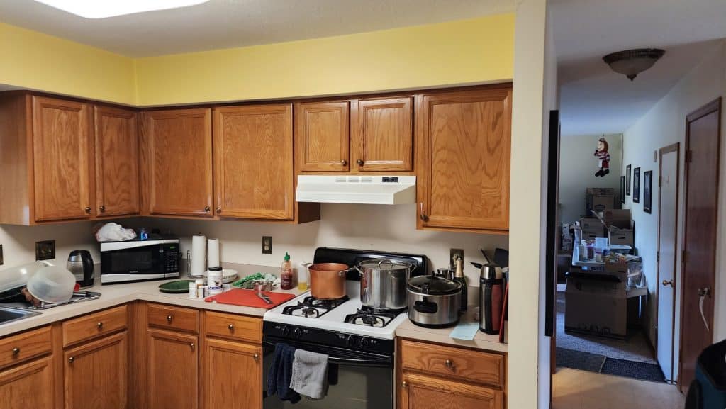 Before Kitchen Remodel near Dublin with builder grade materials