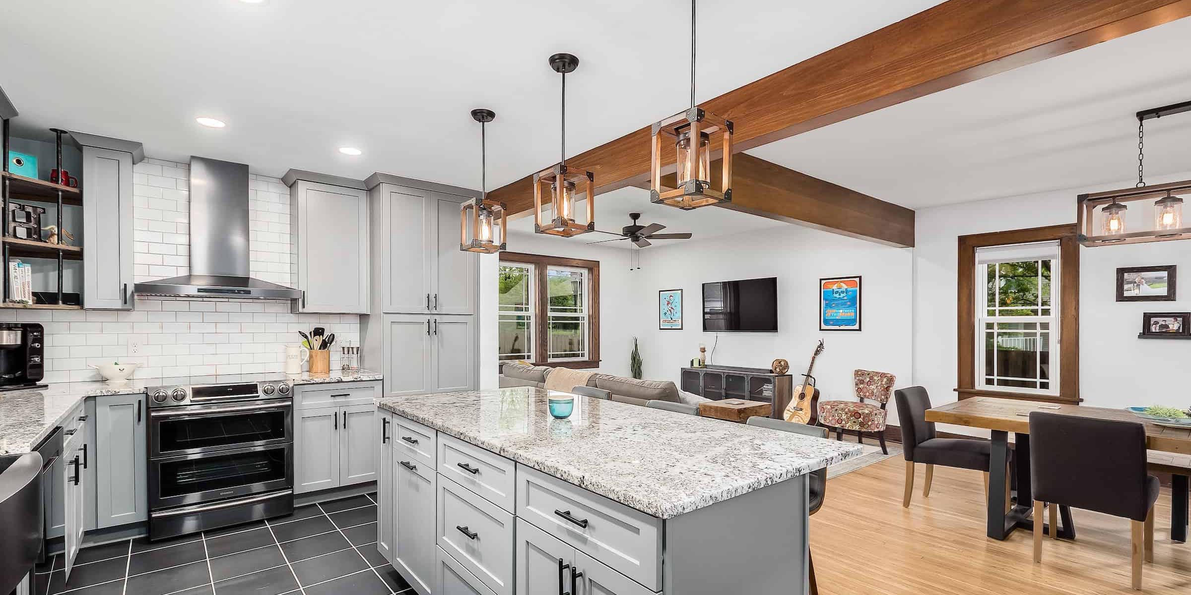 living room addition remodel with open dining room in grandview