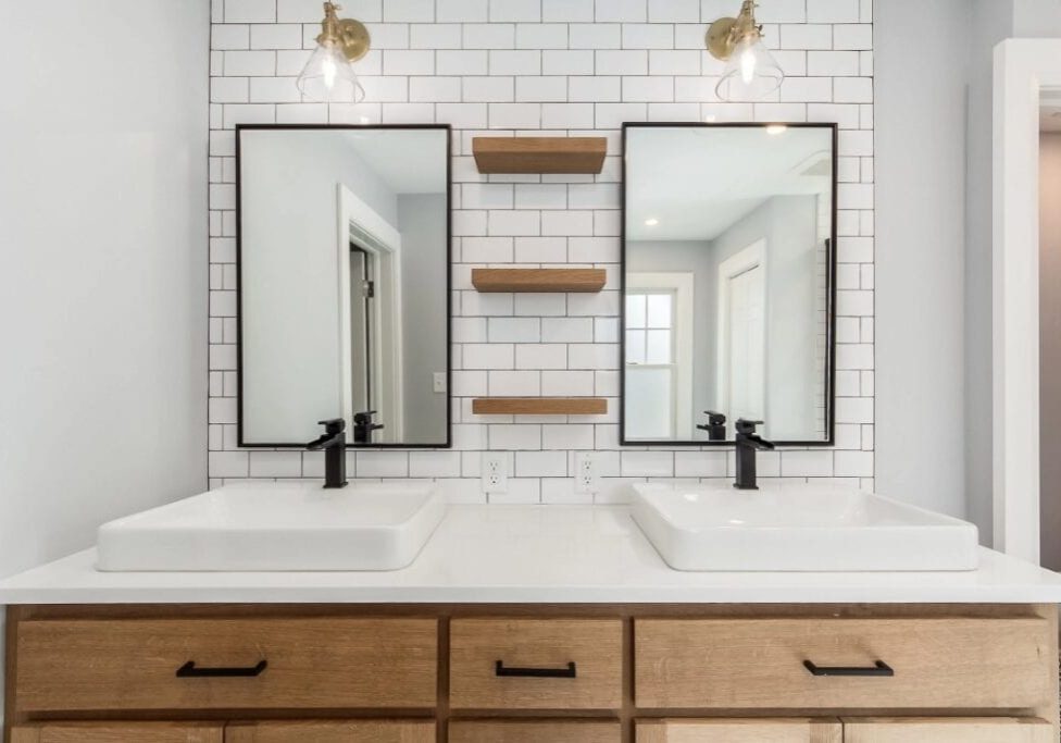 Bathroom Remodel with Dual Farmhouse Style Sinks